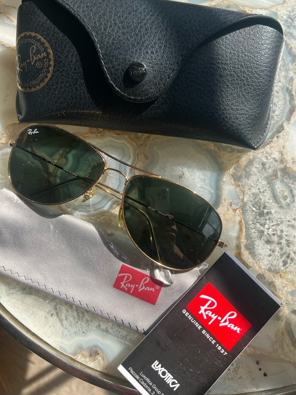 Ray-Ban Gold Frame Aviator Sunglasses with Green Lenses